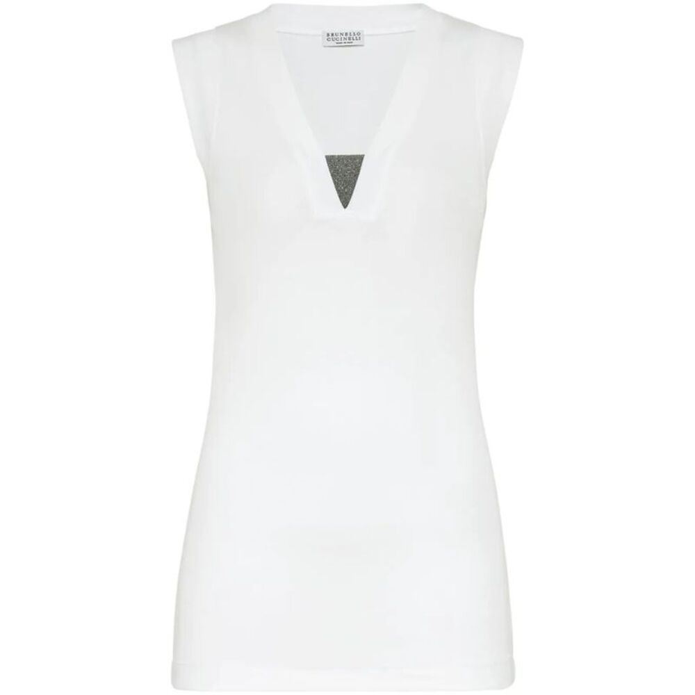 Stretch Cotton Jersey Tank Top With Precious Faux-Layering Women